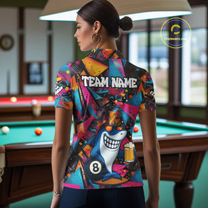 Funny Shark Colorful Graffiti Style Custom 8 Ball Billiard Shirt For Women Best Billiard Team Jersey TDM4890