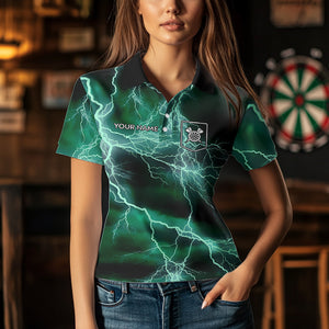 Black Turquoise Thunder Lightning Dart Shirt With Pocket For Women Custom Dart Jersey TDM3802