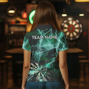 Black Turquoise Thunder Lightning Dart Shirt With Pocket For Women Custom Dart Jersey TDM3802