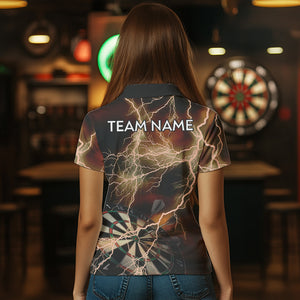 Black And Orange Thunder Lightning Dart Shirt With Pocket For Women Custom Dart Jersey TDM3803