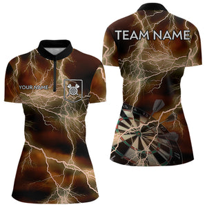 Black And Orange Thunder Lightning Dart Shirt With Pocket For Women Custom Dart Jersey TDM3803