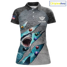 Load image into Gallery viewer, Personalized Funny Shark Billiard Shirt For Women, 8 Ball Pool Team Jersey Polo &amp; 1/4 Zip Shirt TDM6202