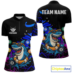 Funny Shark Pool Balls Women's Billiard Shirts Custom Billiard Jerseys, Billiard Team Shirts TDM4076