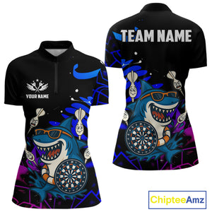 Funny Shark Darts Shirt For Women – Custom Dart Team Jersey | Polo & Quarter Zip Darts Shirt Style TDM4077