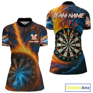 Personalized Blue And Orange Swirl Fire Flame Dart Shirt For Women Custom Darts League Team Jersey TDM4270
