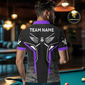 Black And Purple 8 Ball Pool Wings Custom Camo Billiard Shirt For Men, 8 Ball Billiard Team Jersey TDM4439