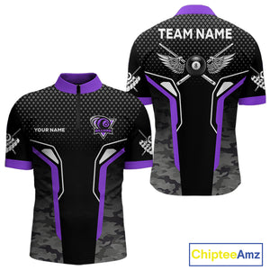 Black And Purple 8 Ball Pool Wings Custom Camo Billiard Shirt For Men, 8 Ball Billiard Team Jersey TDM4439