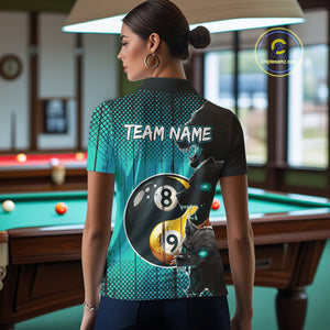 Funny Yin Yang Eyes Of Wolf Billiard Shirts For Women Custom 8 & 9 Ball Billiard Jersey|Turquoise TDM4441