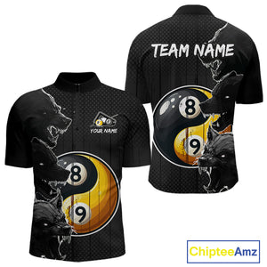 Funny Yin Yang Eyes Of Wolf Billiard Shirts For Men Custom 8 & 9 Ball Billiard Jersey | Black TDM4442