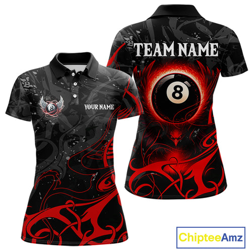 Personalized Black And Red 8 Ball Wings Billiard Shirt For Women Custom Tribal Pool Team Jersey TDM4684