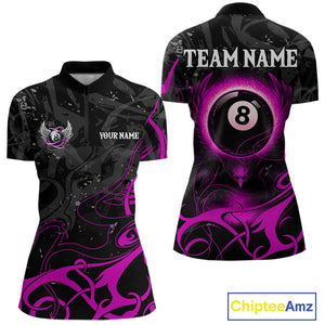 Personalized Black And Purple 8 Ball Wings Billiard Shirt For Women Custom Tribal Pool Team Jersey TDM4685