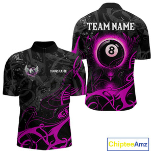 Personalized Black And Purple 8 Ball Wings Billiard Shirt For Men Custom Tribal Pool Team Jersey TDM4685