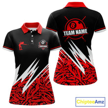 Load image into Gallery viewer, Personalized 8 Ball Billiard Jersey For Women Custom Black And Red Pool Team Shirt Polo &amp; 1/4 Zip TDM5108