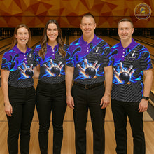 Load image into Gallery viewer, Custom Blue Purple Bowling Jersey For Men, Bowling Tournament Team Shirt Polo &amp; Quarter Zip TDM5826