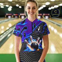 Load image into Gallery viewer, Custom Blue Purple Bowling Jersey For Women, Bowling Tournament Team Shirt Polo &amp; Quarter Zip TDM5826