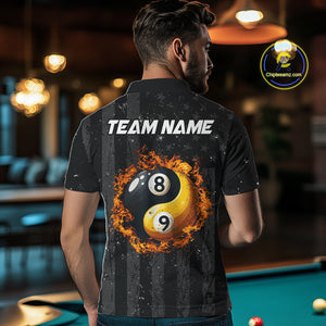 Black US Flag Ying And Yang 8 Ball & 9 Ball Custom Billiard Shirts For Men Funny Billiard Jerseys TDM4082