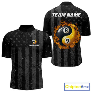 Black US Flag Ying And Yang 8 Ball & 9 Ball Custom Billiard Shirts For Men Funny Billiard Jerseys TDM4082
