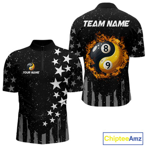 Black US Flag Ying And Yang 8 Ball & 9 Ball Custom Billiard Shirts For Men Funny Billiard Jerseys TDM4083