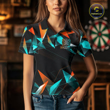 Load image into Gallery viewer, Custom Darts Shirts For Women, Orange And Turquoise Geometric Darts Team Jersey Polo &amp; Quarter Zip TDM6629