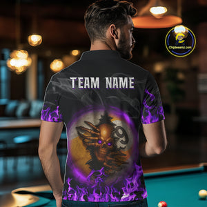 Funny Skull Billiard 8 Ball & 9 Ball Pool Shirt For Men Custom Purple Flame Billiard Team Jerseys TDM4452