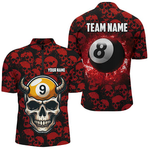 Personalized Billiard Jersey 8 & 9 Ball Custom Funny Skull Pattern Billiard Shirts For Men |Red TDM2370