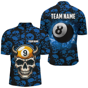 Personalized Billiard Jersey 8 & 9 Ball Custom Funny Skull Pattern Billiard Shirts For Men |Blue TDM2371