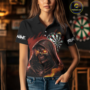 Personalized Red Death Skeleton Fire Dart Shirts For Women Custom Skull Dart Jersey Polo & 1/4 Zip TDM4891