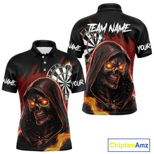 Load image into Gallery viewer, Personalized Red Grim Reaper Fire Dart Shirts For Men Custom Skull Dart Jersey Polo &amp; 1/4 Zip TDM4891