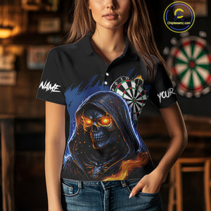 Personalized Blue Death Skeleton Fire Dart Shirts For Women Custom Skull Dart Jersey Polo & 1/4 Zip TDM4892