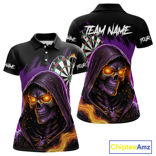 Personalized Purple Death Skeleton Fire Dart Shirt For Women Custom Skull Dart Jersey Polo & 1/4 Zip TDM4893