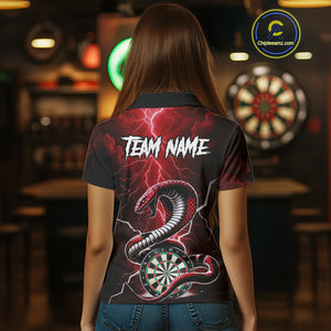 Red Lightning Thunder Cobra Darts Shirt For Women Custom Darts League Team Jersey Polo & 1/4 Zip TDM4894