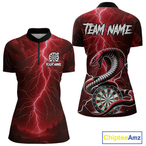Red Lightning Thunder Cobra Darts Shirt For Women Custom Darts League Team Jersey Polo & 1/4 Zip TDM4894