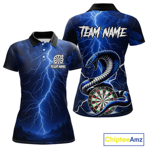 Blue Lightning Thunder Cobra Darts Shirt For Women Custom Darts League Team Jersey Polo & 1/4 Zip TDM4895