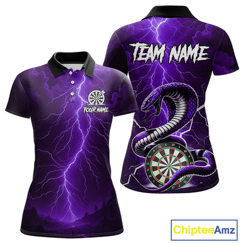 Purple Lightning Thunder Cobra Darts Shirt For Women Custom Darts League Team Jersey Polo & 1/4 Zip TDM4896