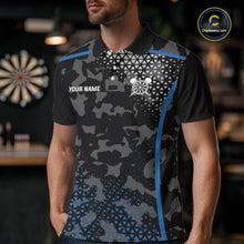 Load image into Gallery viewer, Black And Blue Camo Dart Shirt With Pocket Option For Men Custom Dart Jersey TDM5828