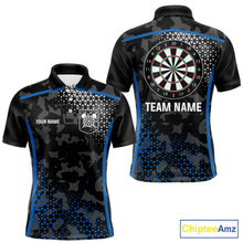 Load image into Gallery viewer, Black And Blue Camo Dart Shirt With Pocket Option For Men Custom Dart Jersey TDM5828