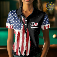 Load image into Gallery viewer, Personalized Grunge American Flag Women's Billiard Shirt Custom 9 Ball Pool Billiard Team Jersey TDM5832