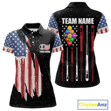 Load image into Gallery viewer, Personalized Grunge American Flag Women's Billiard Shirt Custom 9 Ball Pool Billiard Team Jersey TDM5832
