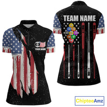 Load image into Gallery viewer, Personalized Grunge American Flag Women's Billiard Shirt Custom 9 Ball Pool Billiard Team Jersey TDM5832