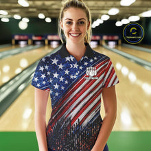 Load image into Gallery viewer, American Flag Fire Patriotic Bowling Shirt For Women Custom Bowling Team Jersey Polo &amp; 1/4 Zip TDM6204