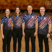 Load image into Gallery viewer, American Flag Fire Patriotic Bowling Shirt For Women Custom Bowling Team Jersey Polo &amp; 1/4 Zip TDM6204