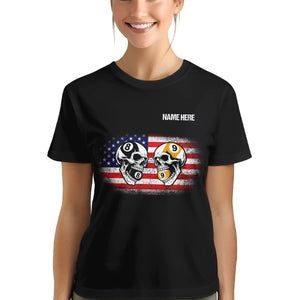 Funny Skull Billiard 8 Ball & 9 Ball Pool T-Shirts Custom Grunge American Flag Billiard Shirts TDM3932