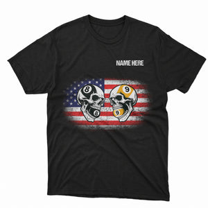 Funny Skull Billiard 8 Ball & 9 Ball Pool T-Shirts Custom Grunge American Flag Billiard Shirts TDM3932