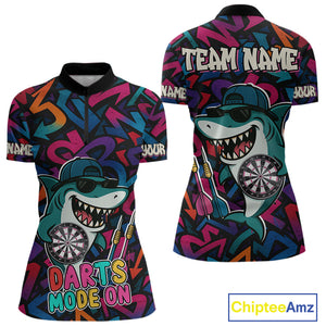 Darts Mode On Funny Shark Graffiti Style Custom Dart Shirts For Women, Dart Jersey Best Darts Outfit TDM4093