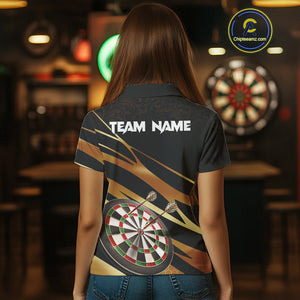 Black And Gold Dart Shirts For Women Custom 3D Dartboard Jersey, Darts Team Polo & Quarter Zip TDM4094