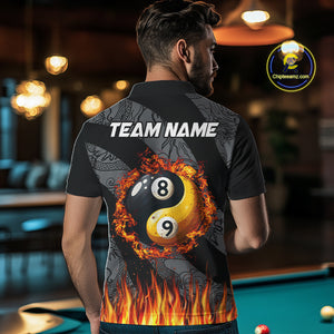 Personalized Flame Ying And Yang 8 Ball & 9 Ball Billiard Shirt For Men, Funny Pool Team Jerseys TDM4278