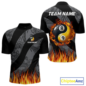 Personalized Flame Ying And Yang 8 Ball & 9 Ball Billiard Shirt For Men, Funny Pool Team Jerseys TDM4278