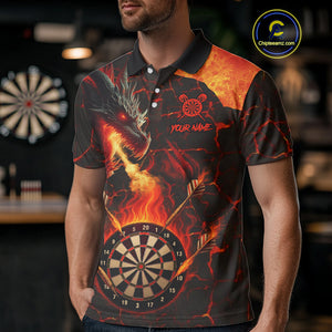 Personalized Fire Flame Dragon Darts Shirt For Men Custom Darts League Jersey Team Polo & 1/4 Zip TDM4902