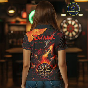 Personalized Fire Flame Dragon Darts Shirt For Women Custom Darts League Jersey Team Polo & 1/4 Zip TDM4902