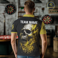 Load image into Gallery viewer, Personalized Yellow Black Skull Smoke Darts Shirt For Men Custom Darts Team Jersey Polo &amp;1/4 Zip TDM5837
